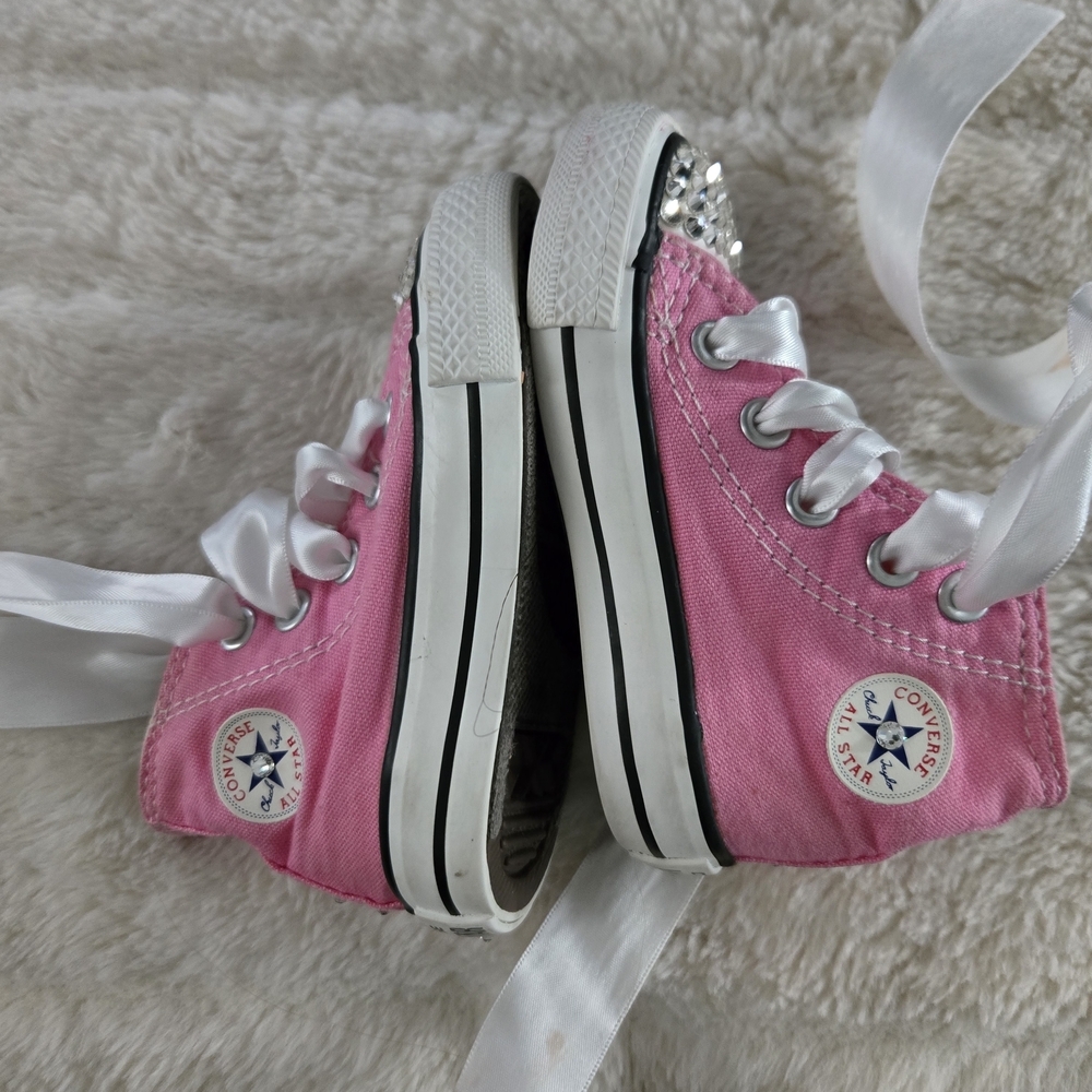 Converse Pink Kids Sneakers with Rhinestone Toes - Picture 3 of 8